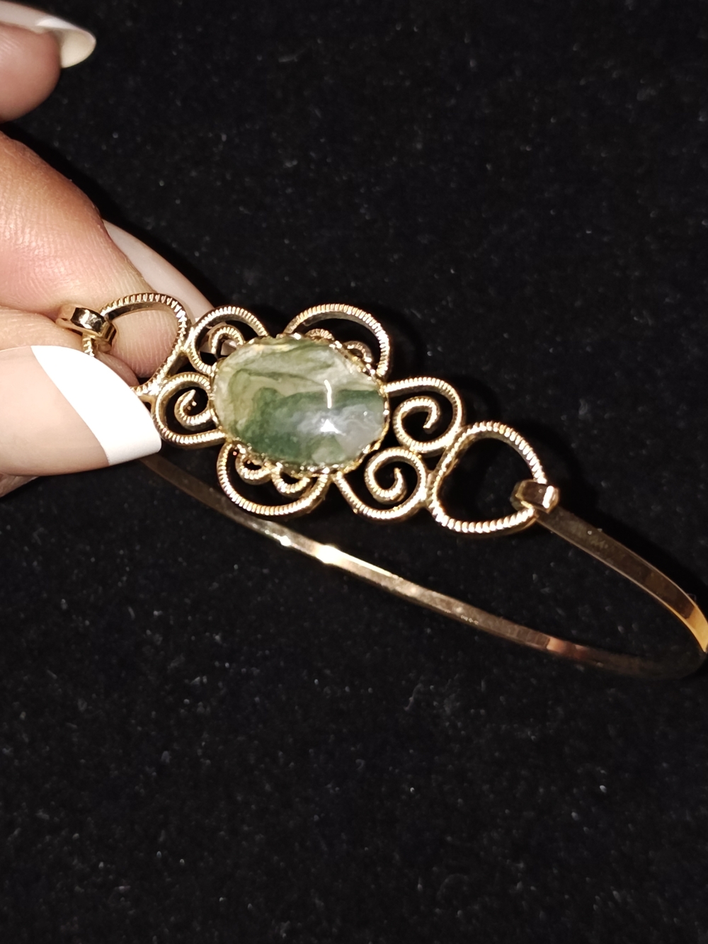 Hamilton Gold Bracelet with Natural Moss Agate